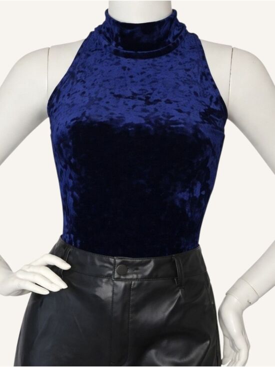 RD Style Tops - RD Style Navy Crushed Velvet Mock Neck Bodysuit Small NWT